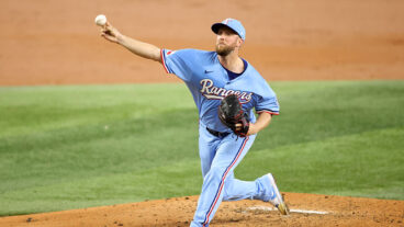 ARLINGTON, TEXAS - AUGUST 24: Merrill Kelly #23 of the Texas Rangers throws a pitch during the third inning against the Cleveland Guardians at Globe Life Field on August 24, 2025 in Arlington, Texas. (Photo by Tim Heitman/Getty Images)