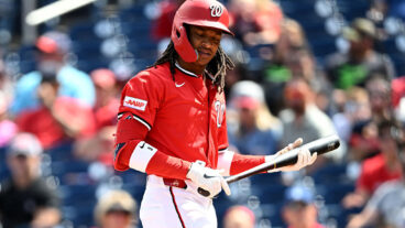 WASHINGTON, DC - AUGUST 31: CJ Abrams #5 of the Washington Nationals reacts after striking out in the first inning against the Tampa Bay Rays at Nationals Park on August 31, 2025 in Washington, DC. (Photo by Greg Fiume/Getty Images)