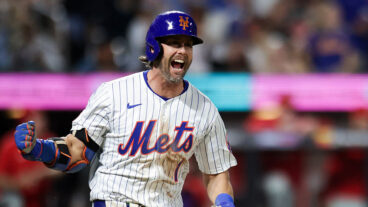 NEW YORK, NEW YORK - AUGUST 25: Jeff McNeil #1 of the New York Mets celebrates after a double hitter in the fourth inning against the Philadelphia Phillies at Citi Field on August 25, 2025 in New York City. (Photo by Kent J. Edwards/Getty Images)