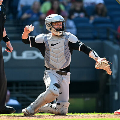 CLEVELAND, OHIO - SEPTEMBER 14: Kyle Teel #8 of the Chicago White Sox throws to the pitcher during the sixth inning against the Cleveland Guardians at Progressive Field on September 14, 2025 in Cleveland, Ohio. (Photo by Nick Cammett/Diamond Images via Getty Images)