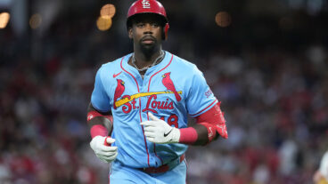CINCINNATI, OH - AUGUST 30: Jordan Walker #18 of the St. Louis Cardinals looks on during the game between the St. Louis Cardinals and the Cincinnati Reds at Great American Ball Park on Saturday, August 30, 2025 in Cincinnati, Ohio. (Photo by Kareem Elgazzar/MLB Photos via Getty Images)