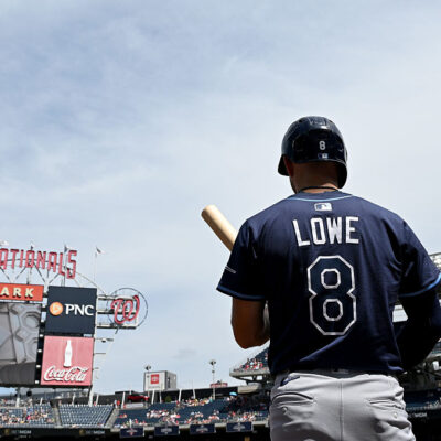 WASHINGTON, DC - AUGUST 31: Brandon Lowe #8 of the Tampa Bay Rays gets ready to bat against the Washington Nationals at Nationals Park on August 31, 2025 in Washington, DC. (Photo by G Fiume/Getty Images)