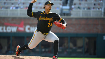 ATLANTA, GEORGIA - SEPTEMBER 28: Johan Oviedo #24 of the Pittsburgh Pirates pitches in the fifth inning of a game against the Atlanta Braves at Truist Park on September 28, 2025 in Atlanta, Georgia. (Photo by Edward M. Pio Roda/Getty Images)