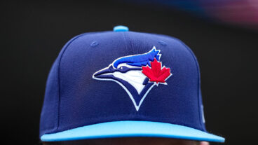 DETROIT, MICHIGAN - JULY 24: A detail of the Toronto Blue Jays logo on a hat during the game against the Detroit Tigers at Comerica Park on July 24, 2025 in Detroit, Michigan. (Photo by Nic Antaya/Getty Images)