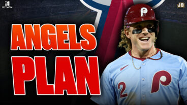 Harrison Bader in front of an Angels logo