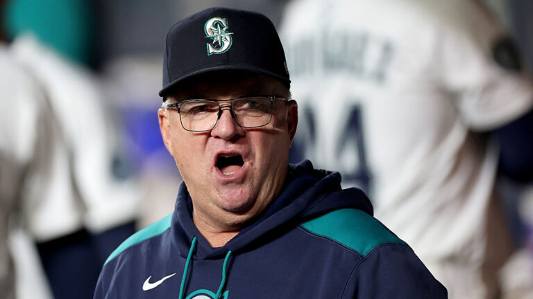 SEATTLE, WASHINGTON - APRIL 29: Hitting coach Kevin Seitzer of the Seattle Mariners reacts during the game against the Los Angeles Angels at T-Mobile Park on April 29, 2025 in Seattle, Washington. (Photo by Steph Chambers/Getty Images)