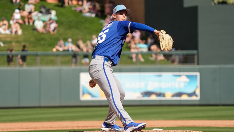 SCOTTSDALE, AZ - FEBRUARY 28: Cole Ragans #55 of the Kansas City Royals pitches during the game between the Kansas City Royals and the Colorado Rockies at Salt River Fields at Talking Stick on Saturday, February 28, 2026 in Scottsdale, Arizona. (Photo by Zach Gardner/MLB Photos via Getty Images)