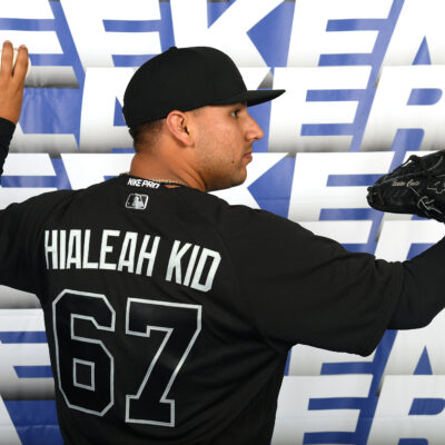 Nestor Cortes Jr. #67 of the New York Yankees poses for a portrait during MLB Players Weekend at Dodger Stadium.
