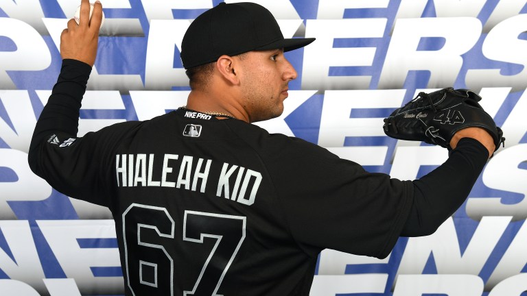 Nestor Cortes Jr. #67 of the New York Yankees poses for a portrait during MLB Players Weekend at Dodger Stadium.