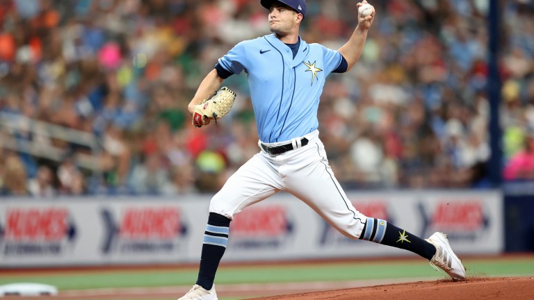 Original shane McClanahan 18 Tampa Bay Rays baseball action pose