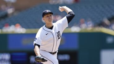 Detroit Tigers starting pitcher Tarik Skubal delivers a pitch during game one of an MLB doubleheader against the Oakland Athletics on May 10, 2022 at Comerica Park.