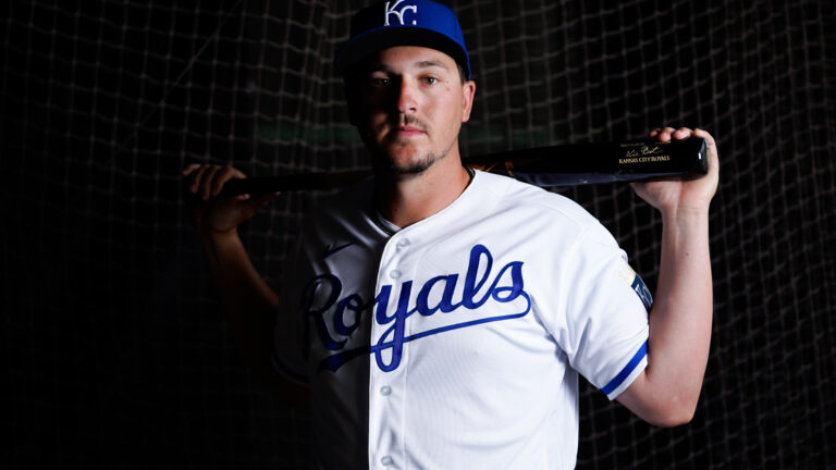 Vinnie Pasquantino #73 of the Kansas City Royals poses during Photo Day at Surprise Stadium.