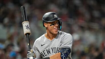 Corner outfielder Aaron Judge of the New York Yankees looks on against the Minnesota Twins.