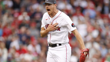 Nick Pivetta of the Boston Red Sox reacts after pitching during the seventh inning against the St. Louis Cardinals at Fenway Park.