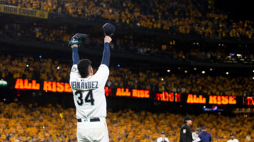 SEATTLE, WA - SEPTEMBER 26: Felix Hernandez #34 of the Seattle Mariners acknowledges cheering fans as he is taken out of the game during his last game with the Seattle Mariners in the sixth inning against the Oakland Athletics at T-Mobile Park on September 26, 2019 in Seattle, Washington. (Photo by Lindsey Wasson/Getty Images)