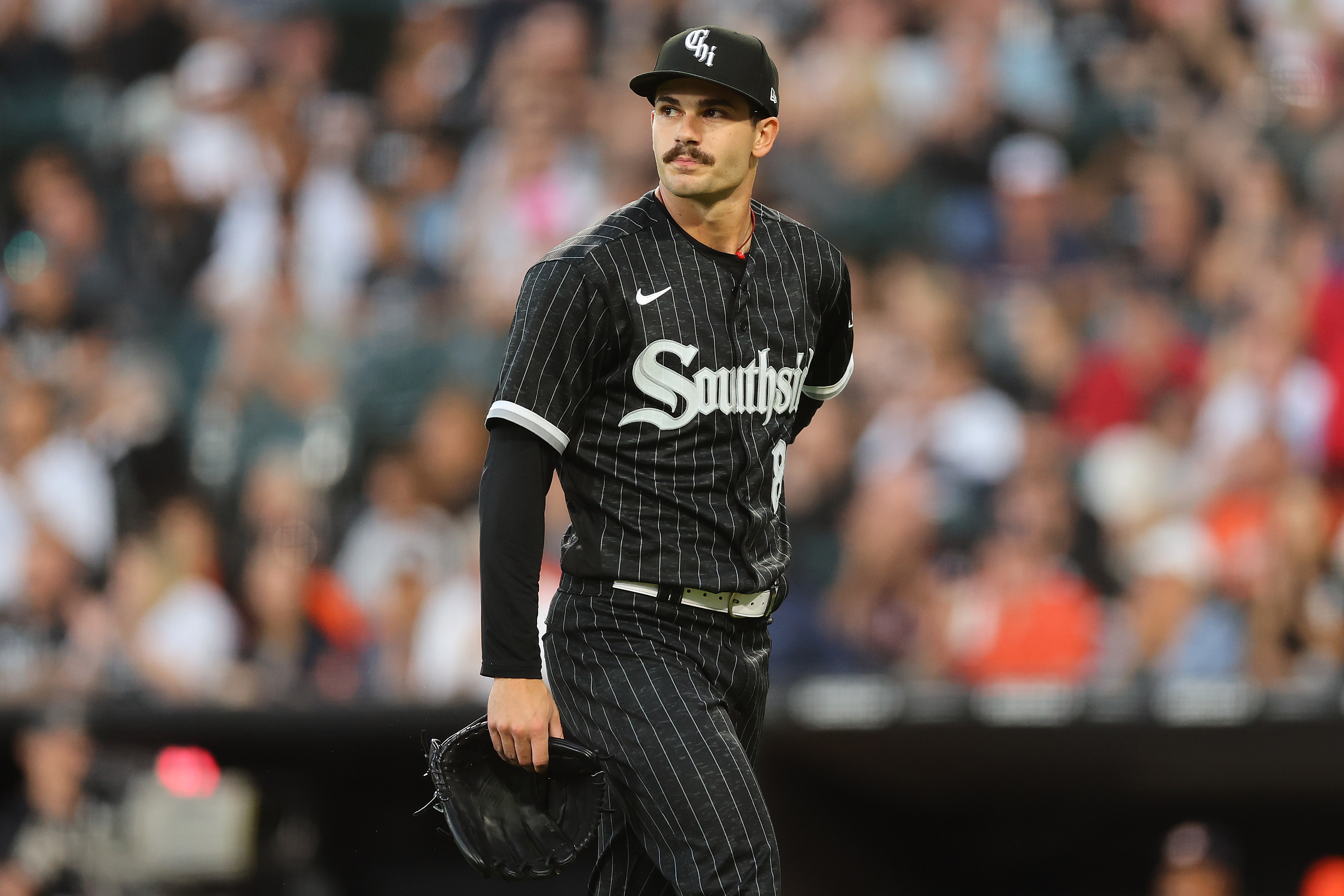 Aaron Bummer of the Chicago White Sox reacts after the double play