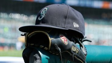 DETROIT, MI - SEPTEMBER 1: A Seattle Mariners cap and glove before a game against the Detroit Tigers at Comerica Park on September 1, 2022, in Detroit, Michigan. (Photo by Duane Burleson/Getty Images)