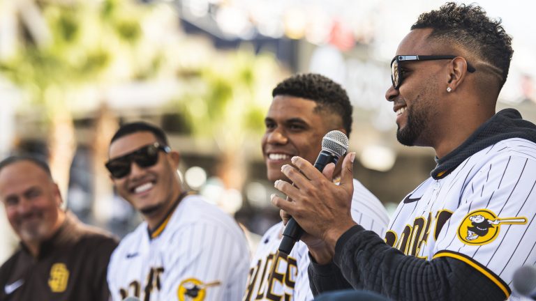 Xander Bogaerts of the San Diego Padres poses for a photo at PETCO