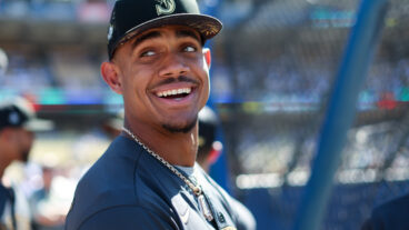 Julio Rodríguez of the Seattle Mariners looks on before the 92nd MLB All-Star Game presented by Mastercard at Dodger Stadium.