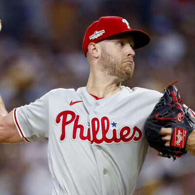 Zack Wheeler #45 of the Philadelphia Phillies pitches during the fourth inning against the San Diego Padres in game one of the National League Championship Series at PETCO Park.