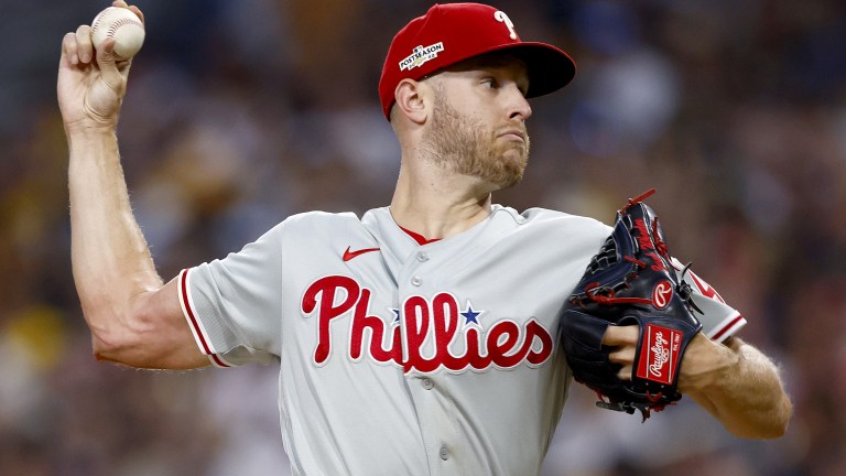 Zack Wheeler #45 of the Philadelphia Phillies pitches during the fourth inning against the San Diego Padres in game one of the National League Championship Series at PETCO Park.