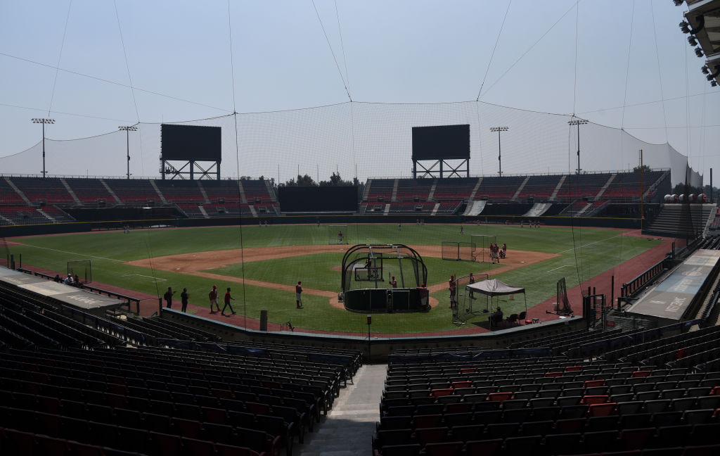General view of Alfredo Harp Helu Stadium where the players of the Diablos Rojos de Mexico baseball team train.
