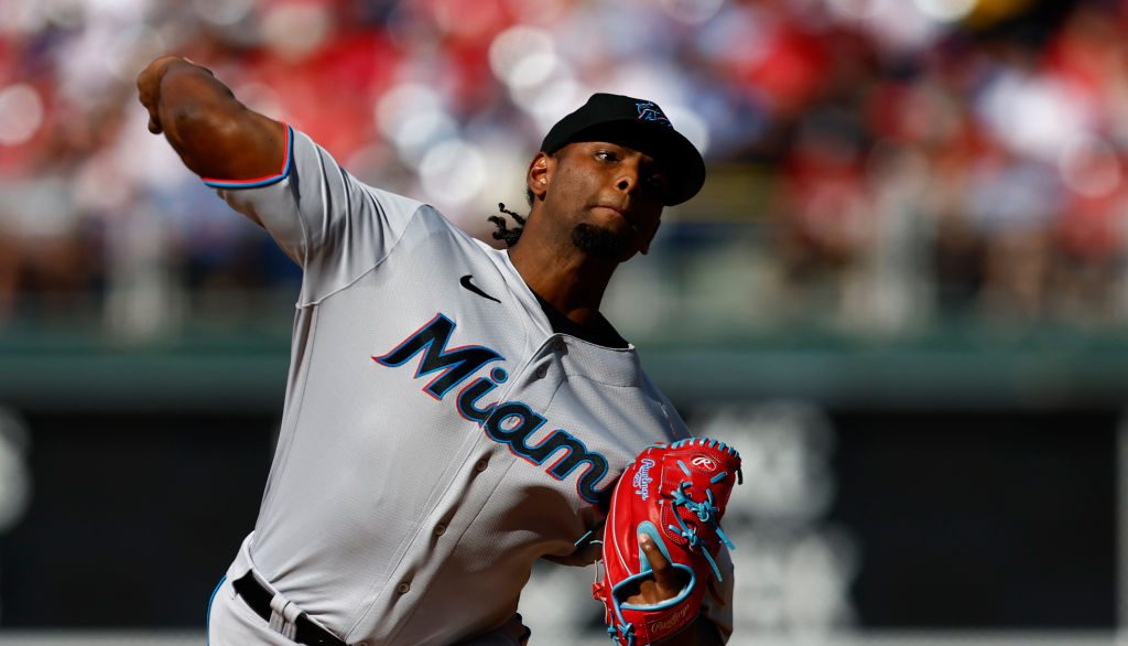 PHILADELPHIA, PA - APRIL 12: Edward Cabrera #27 of the Miami Marlins in action against the Philadelphia Phillies during a game at Citizens Bank Park on April 12, 2023 in Philadelphia, Pennsylvania. (Photo by Rich Schultz/Getty Images)
