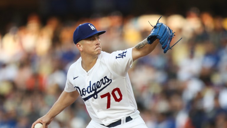 Bobby Miller #70 of the Los Angeles Dodgers pitches in the fifth inning against the San Francisco Giants at Dodger Stadium.