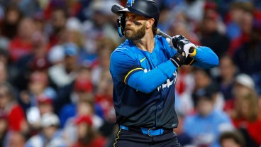 Bryce Harper of the Philadelphia Phillies in action against the Pittsburgh Pirates during a game at Citizens Bank Park.