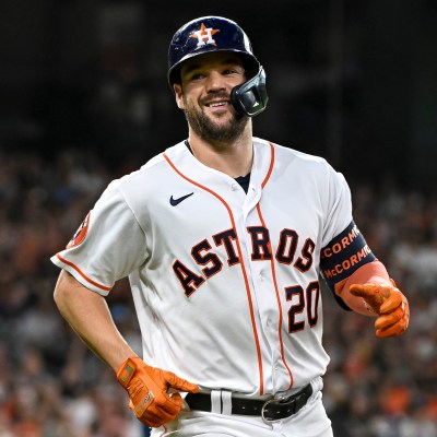 Chas McCormick of the Houston Astros looks on against the Seattle Mariners at Minute Maid Park.