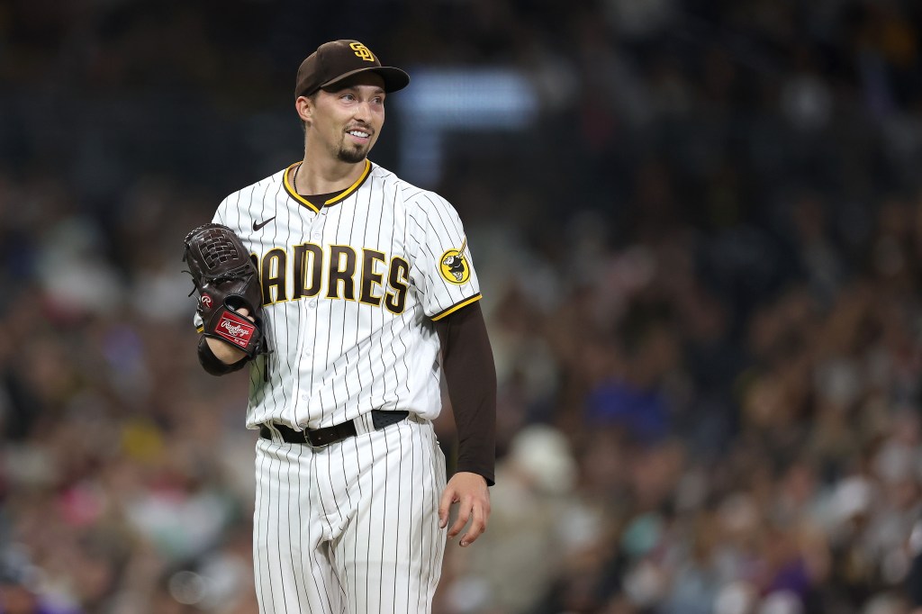 Blake Snell of the San Diego Padres looks o during the sixth inning of a game against the Colorado Rockies at PETCO Park.