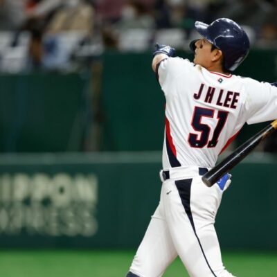 BUNKYO CITY, JAPAN - MARCH 12: Jung Hoo Lee #51 of Team Korea flies out in the fourth inning during Game 7 of Pool B between Team Czech Republic and Team Korea at Tokyo Dome on Sunday, March 12, 2023 in Bunkyo City, Japan. (Photo by Yuki Taguchi/WBCI/MLB Photos via Getty Images)