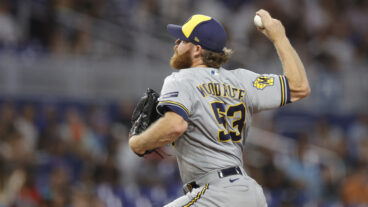 Brandon Woodruff of the Milwaukee Brewers delivers during the first inning against the Miami Marlins at loanDepot park.