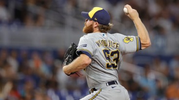 Brandon Woodruff of the Milwaukee Brewers delivers during the first inning against the Miami Marlins at loanDepot park.
