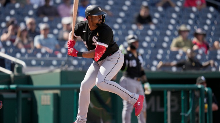 Eloy Jimenez of the Chicago White Sox bats against the Washington Nationals during the fifth inning at Nationals Park.