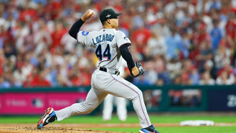 Jesus Luzardo of the Miami Marlins pitches during the first inning of the NL Wild Card game against the Philadelphia Phillies.