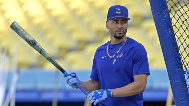 LOS ANGELES, CALIFORNIA - SEPTEMBER 21: Mookie Betts #50 of the Los Angeles Dodgers takes batting practice prior to the game against the San Francisco Giants at Dodger Stadium on September 21, 2023 in Los Angeles, California. (Photo by Jayne Kamin-Oncea/Getty Images)