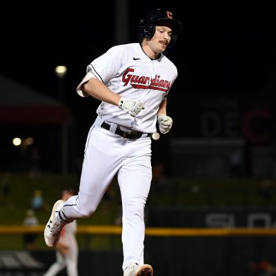 Kyle Manzardo of the Peoria Javelinas rounds the bases after hitting a solo home run in the fifth inning during the 2023 Fall Stars Game between the American League Fall Stars and the National League Fall Stars at Sloan Park.