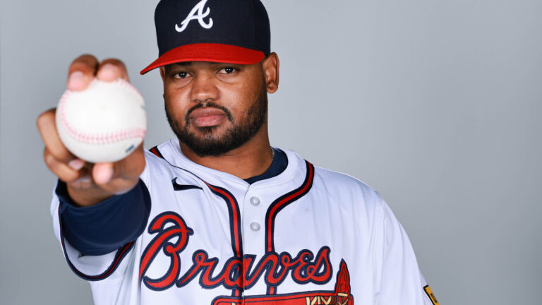 Reynaldo López of the Atlanta Braves poses for a photo during the Atlanta Braves Photo Day at CoolToday Park.