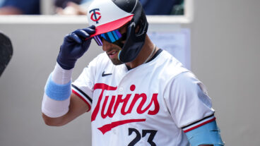 Royce Lewis of the Minnesota Twins looks on during a spring training game against the St. Louis Cardinals on March 13, 2024 at the Lee County Sports Complex.