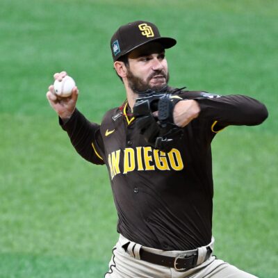 Dylan Cease #84 of the San Diego Padres pitches in the top of the first inning during the exhibition game between San Diego Padres and LG Twins at Gocheok Sky Dome.