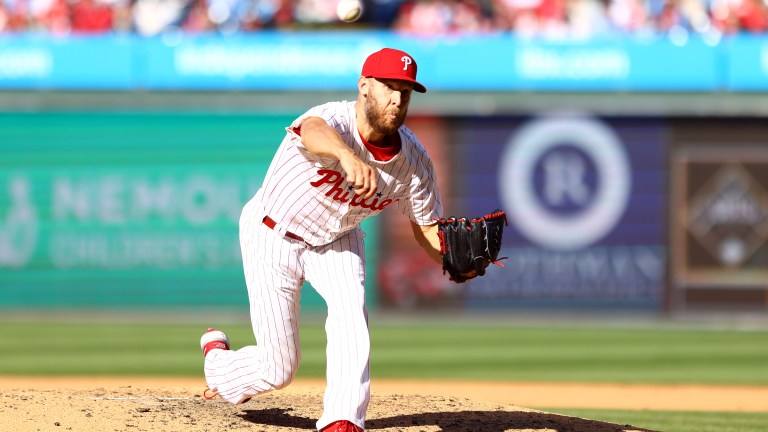 Zack Wheeler of the Philadelphia Phillies pitches during the sixth inning against the Atlanta Braves at Citizens Bank Park.