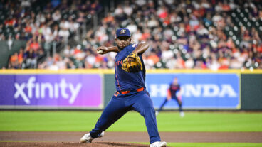 Ronel Blanco of the Houston Astros pitches against the Toronto Blue Jays at Minute Maid Park.
