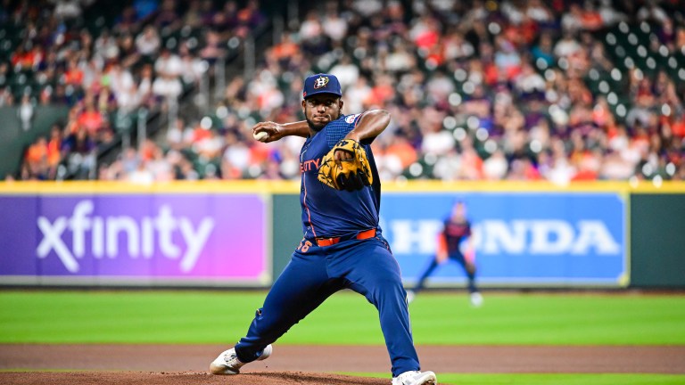 Ronel Blanco of the Houston Astros pitches against the Toronto Blue Jays at Minute Maid Park.