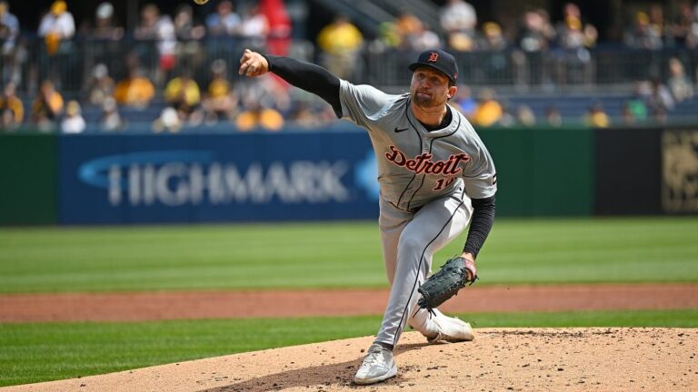 Casey Mize of the Detroit Tigers delivers a pitch in the second inning during the game against the Pittsburgh Pirates at PNC Park.