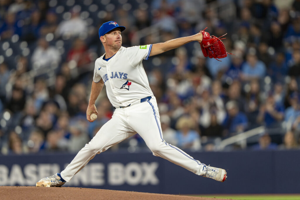 Chris Bassitt of the Toronto Blue Jays pitches to the Seattle Mariners during the first inning at the Rogers Centre.