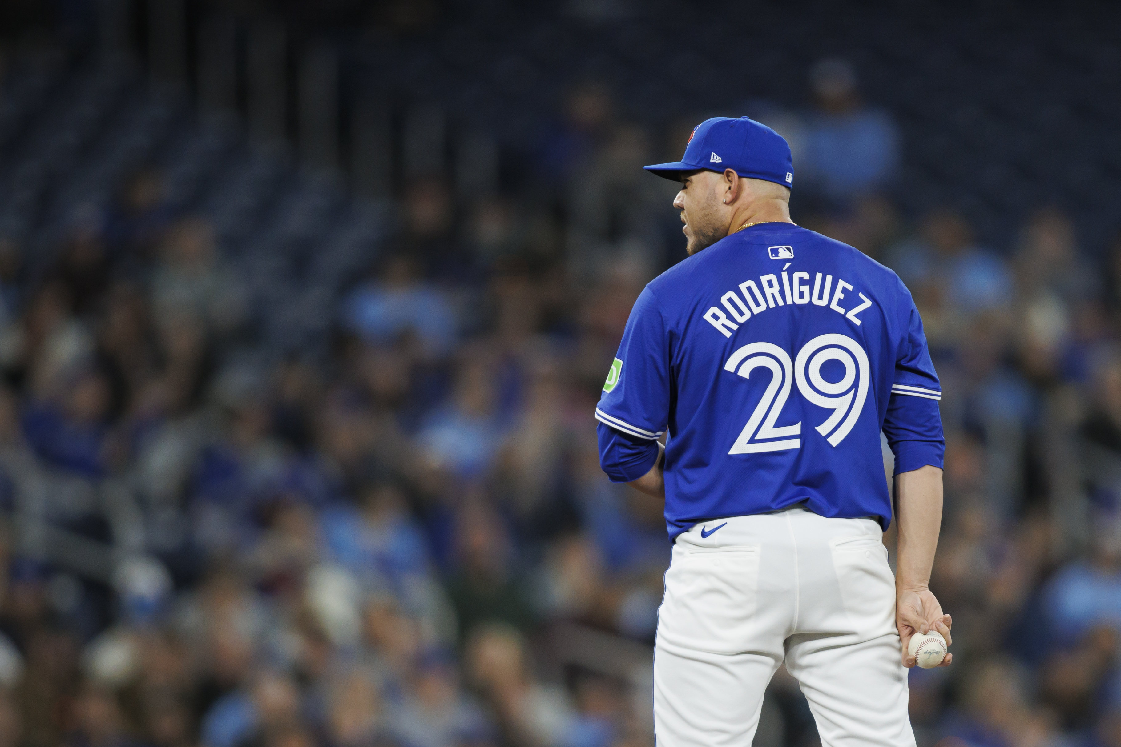 Yariel Rodriguez of the Toronto Blue Jays pitches in the second inning of his MLB debut against the Colorado Rockies at Rogers Centre.
