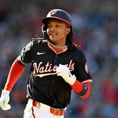CJ Abrams of the Washington Nationals rounds the bases after hitting a home run in the first inning against the Houston Astros at Nationals Park.