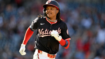 CJ Abrams of the Washington Nationals rounds the bases after hitting a home run in the first inning against the Houston Astros at Nationals Park.