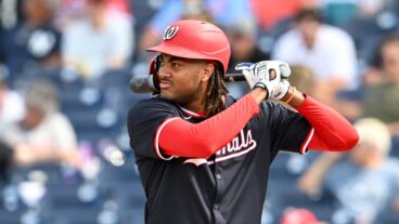 James Wood of the Washington Nationals bats during the ninth inning of a spring training game.